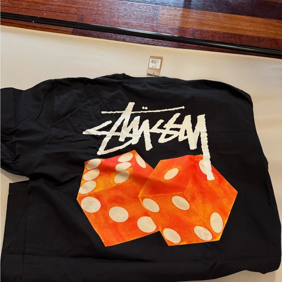 Stussy Other - Stussy Black Tee with Vibrant Orange Dice Design
